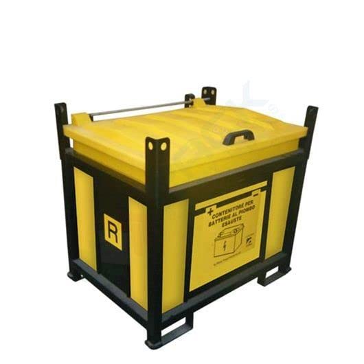 Contenitore per batterie esauste con coperchio con cerniera, mis. 1130 L x 830 P x 1040 H mm, capacità 550 Lt, peso 100 Kg, telaio aperto