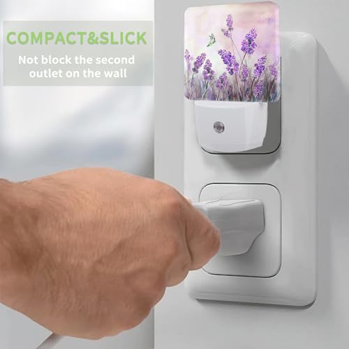 Image of Lavander Flower Butterfly Night Light, Night Light Plug into Wall with Dusk to Dawn Sensor, LED Lamp Energy Saving Lights for Men Women Boys Girls,Lamp for Bedroom Bathroom Hallway