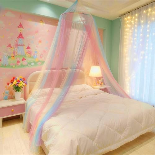 Image of Rainbow Bed Canopy Mosquito Net, Princess Bed Canopy for Girls Room Decor or Unicorn Theme Party(Rainbow)
