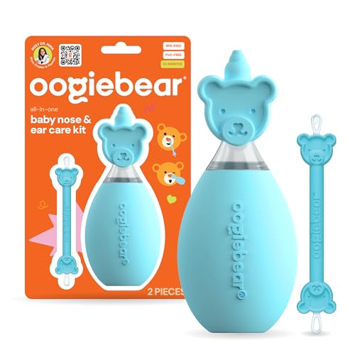 Image of oogiebear BearPair FSA/HSA Eligible Silicone Bulb Baby Nasal Aspirator and Ear & Nose Syringe, Safely Sucks Snot and Removes Mucus, Cleanable and Reusable, Blue