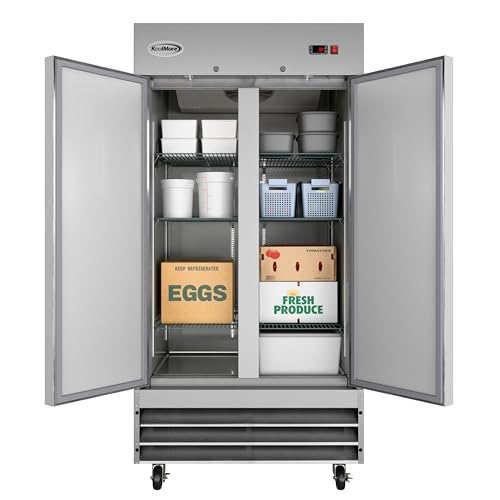 Image of KoolMore RIR-2D-SS35C Commercial Stainless-Steel Reach-in Refrigerator with Two Door Access for Restaurants, Cafes, and Cold Food Storage, Large 35 Cu. Ft. Capacity, Heavy Duty Kitchen Use, 2, Silver