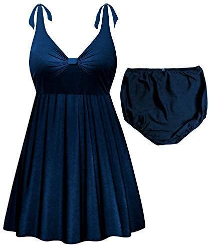 Sanctuarie Designs Plus Size Swimdress, 2pc Navy w/Shoulder Straps & Bottoms