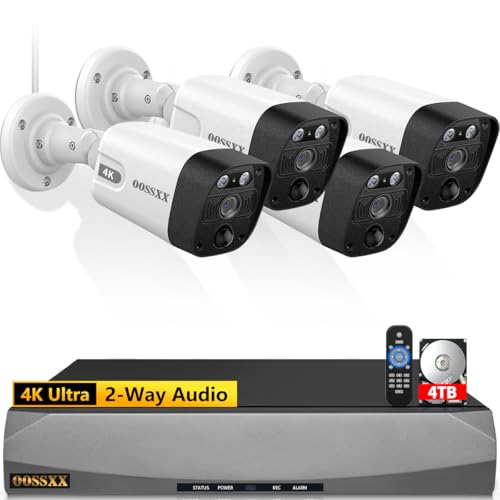 Image of (2026 Update) 4K PoE Security Camera System w /PIR & AI Human Detection, 8CH NVR w / 4TB HDD, 4 Cameras, 130 Ultra Wide Angle, 120-Day Recording, 2-Way Audio, Remote Control, No Monthly Fee