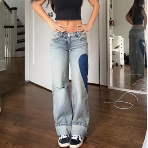 Heart Print Baggy Jeans for Women Y2K Loose Fit Wide Leg Casual Denim Pants Vintage Fall Trendy Trousers Streetwear2