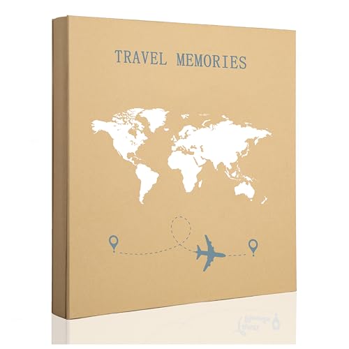 Tslespcx Álbum de fotos de viagem de 4 x 6 polegadas, 600 fotos, 5 imagens por página, 600 bolsos, capa de papel kraft refinado, álbum de fotos de férias, design de mapa do mundo, aventura