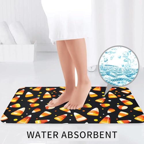 Tapis de bain absorbant et lavable motif candy corn pour toilettes et douche