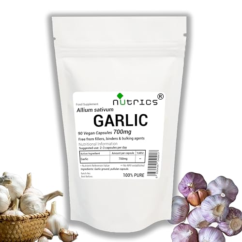 Nutrics® 700mg (per Capsule) Garlic 90 V Capsules - 100% Pure Allium Sativum - No fillers, Binders or Bulking Agents