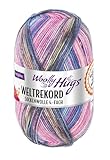 Woolly Hugs Weltrekord Sockenwolle 100g | 75% Schurwolle & 25% Polyamid | 420 m Lauflänge | Strapazierfähiges Sockengarn | Teil des Weltrekord-Strickprojekts (04 | pink/blau)