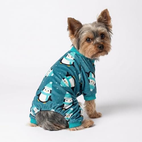 Image of Fitwarm Cute Penguin Dog Pajamas, Dog Winter Clothes for Small Dogs Girl Boy, Cozy Dog Onesie, Soft Pet Jammies, Doggy Apparel, Teal Blue, XXL