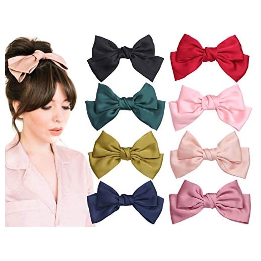 8 Pcs Big Bow Hair Barrettes 8 Inch Satin Solid Hair Bow Handmade Ribbon Bowknot Hair Clips for Women