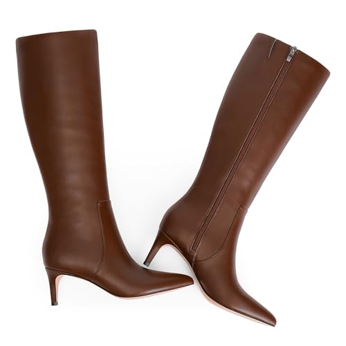 Image of QIY Kitten Heel Knee High Boots for Women Fall Tall Boots | Stylish Pointed Toe, Low Heel For All-Day Comfort, Zipper For Easy On & Off, Ideal For Fall & Winter