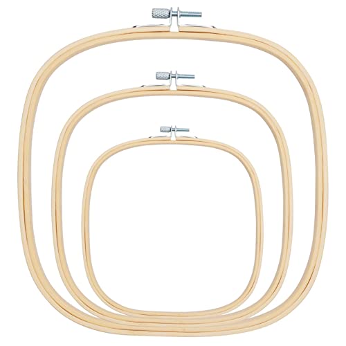Caydo 3 Pieces 3 Sizes Square Embroidery Hoops Adjustable Circle Cross Stitch Hoop Embroidery Frames for Sewing, Needlework, DIY Embroidery Craft
