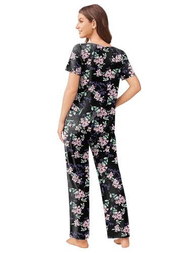 Ekouaer Pajama Sets for Women 2 Pack, Short Sleeve with Long Pant Pjs Sleepwear Comfy Lounge Sets with Pockets - Image 6