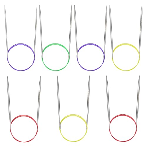 Image of Katech 32 inch (80cm) Circular Knitting Needles Set, 2.75mm-5.00mm Stainless Steel Knitting Needles with Cables, 7 Sizes Long Round Needle for Sweaters, Hats, Socks, Scarves