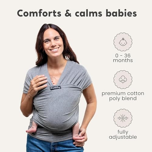 Image of Cuddlebug Baby Wrap Carrier for Newborn (7-35 lbs) - Soft Stretchy, Breathable Infant Baby Carrier Wrap - Hip Healthy Baby Sling Wrap for Hands Free Baby Wearing, Cotton Blend (Gray)