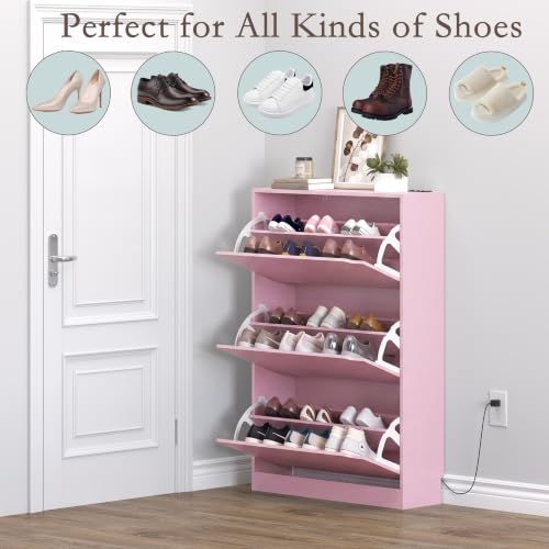 Image of BORNOON Shoe Cabinet with Odor Control and Back Panels, Deodorizing Slim 3-Flip Shoe Storage Cabinet for Entryway, Freestanding Hidden Shoe Rack Organizer for Entrance, Hallway, Bedroom