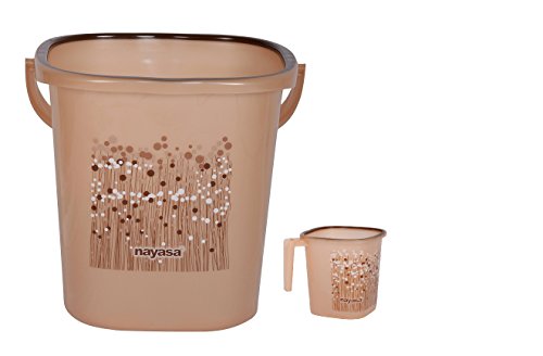 Image of Nayasa Plastic Bucket and Mug Set, 18 Litre Heavy Duty Water Bucket with Matching Mug, BPA-Free Durable Bathroom Bucket for Bathing, Cleaning, Laundry & Household Use, Brown