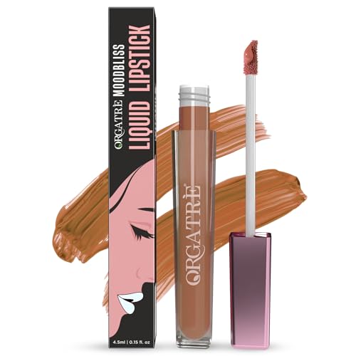 Image of Orgatre Moodbliss Liquid Lipstick | Waterproof, Long Lasting & Smudge Proof | Non-Drying, Lightweight & Highly Pigmented | Matte Finish | 4.5ml (Dusky Cocoa)