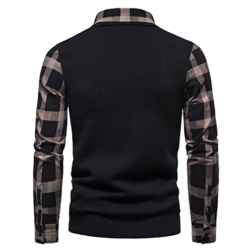 Men Collar Plaid Fake 2 Piece Sweater Fashion Fake Long Sleeve Shirt Sweater Knit Contrast Color Striped Shirt3