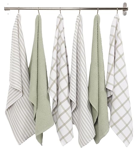 KAF Home Premium Kitchen Towels (18" x 28", 6 Pack), Large 100% Cotton, Flat & Terry Absorbent Dish Towel Set(Sage) - Thumbnail 2