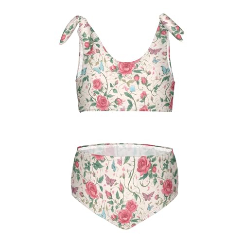 Wusikd Roses Butterflies Girls Swimsuits Two Piece Green Leaves Swimwear Bikini Set for for Girls Size 3T