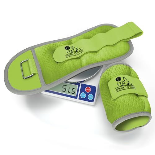 Nordic Lifting 1 Pair Neoprene Ankle/Wrist Weights – 5 lb, Green – Adjustable Strap-On Weights for Arm, Leg, Wrist – Great for Walking, Jogging, Kids Gymnastics – Unisex Design