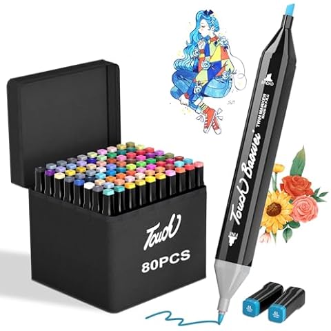Alcohol Markers Set 80 Colors, Dual Tip Alcohol Markers Fine and Chisel, Alcohol Based Markers for Coloring Drawing Sketching Painting, Art Alcohol Markers for Adult Kids Beginner - Black Barrel Cover