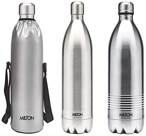 Image of milton thermosteel duo dlx 1800 stainless steel water bottle, 1 pc, 1.8 liters, silver & milton duo deluxe 1000 thermosteel 24 hours hot and cold water bottle, 1 litre, silver
