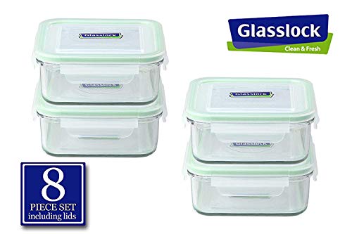 Glasslock RP522 30-Ounce Square Glass Food-Storage Containers with Locking Lids, Set of 4