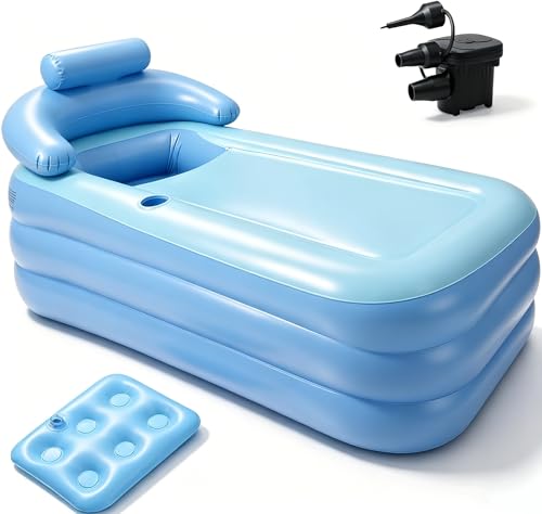 Anfrere Portable Inflatable Bathtub with Electric Air Pump Foldable Freestanding Tub Built-in Water Pillow & Back Support Cup Holder Insulated PVC Includes Repair Patches for Indoor/Outdoor Use