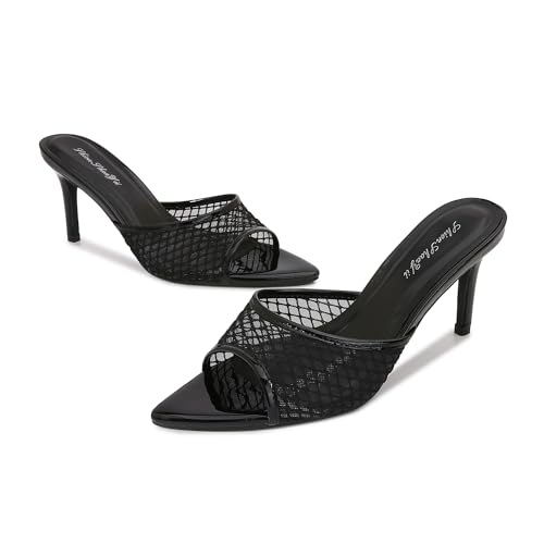 Image of Women Clear Pointed Toe Sandals Stiletto Heels Transparent Strap High Heels Slip on Mules for Women