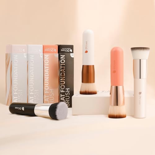 DUcare Foundation Brush Make Up Pinsel Flat Top Kabuki Brush, Synthetic Professional Liquid Blending Mineral Powder Makeup Tools, Roségold/Weiß