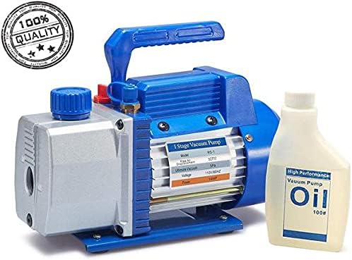 New Position 3.0 CFM Single-Stage 5 Pa Rotary Vane Economy Vacuum Pump for HVAC, Air Conditioner Refrigerant,Food Packaging,Milking, 1/4" Flare Inlet Port, Blue