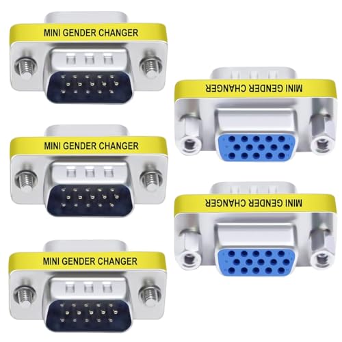 GANASOME 5Pcs HD DB15 VGA Male to Female Null Modem Serial Cable Coupler Gender Changer Adapter