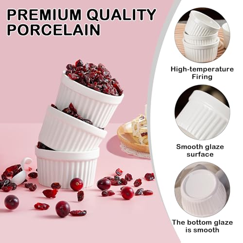 White Porcelain Ramekins, 200ML Baking Cups for Souffle, Porcelain Souffle Dish for Small Cakes, Creme Brulee,Pudding and Ice Cream Sauce and Dips- Durable Pack of 6 - Image 5