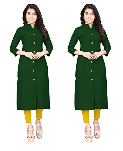 Image of NATEK Women's Cotton Straight Plain Kurtis Combo Pack of 2