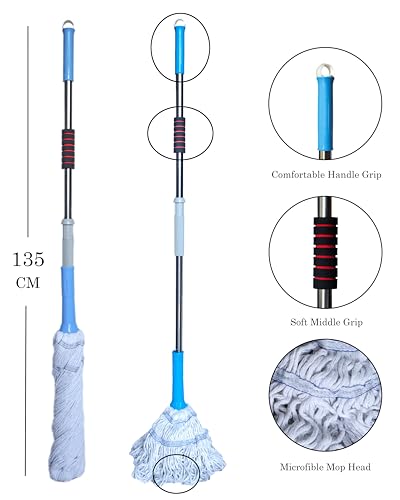 Image of NORIDY Self Wringing Microfiber Twist Mop for Floor Cleaning Microfiber Squeeze Twist mop Stick for Cleaning with Wringer Pocha for Floor Cleaning Mop(Blue)
