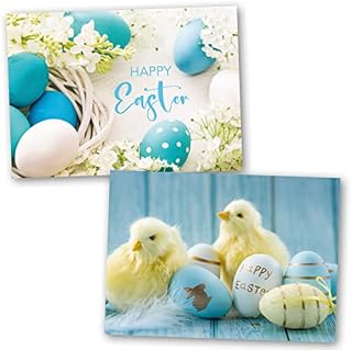 Easter Cards Pack of 10. Each Easter Card multipack has 2 different Blue Themed Designs. Ecofriendly, recyclable, plastic free cards, envelopes and box. Blank Inside. By Absolutely Yours.
