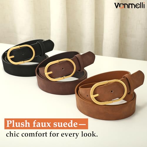 Image of VONMELLI 3 Pack Women's Belts for Jeans Pants Fashion Gold Buckle Ladies Dress Belt