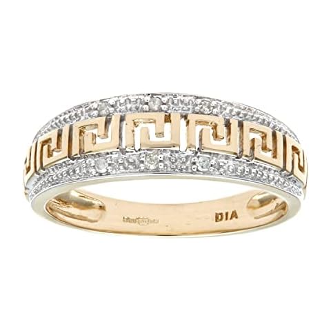 Jewelco London 9ct Yellow Gold Round 3pts Diamond Greek Key Eternity Ring 2.5mm, Size T Cover