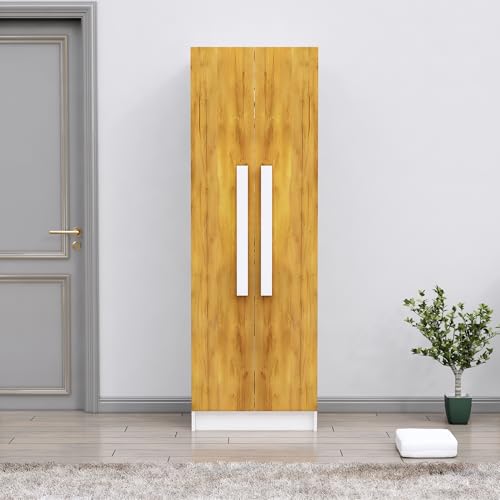 Image of Bniture Wooden Almirah for Clothes, Door for Bedroom, 2 Door Wardrobe with 4 Shelves Huge Storage Space (46D x 60W x 182H CM) | 3 Year Warranty (Frosty White & Giant Wood)