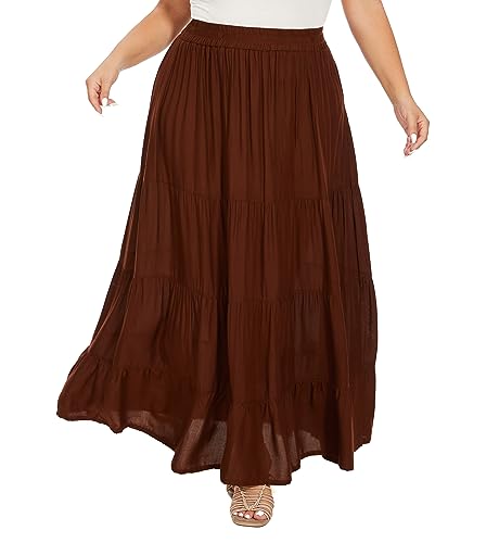 Beautybatik Women Boho Gypsy Solid Long Maxi Tiered Peasant A Line Skirt Plus Size XL to 3X4