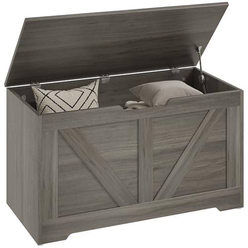 HOMCOM Baúl de almacenamiento de 100 L, con 2 bisagras de seguridad y tirador en forma de U, caja organizadora para sala de estar, entrada, 80 x 40 x 45 cm, gris carbón