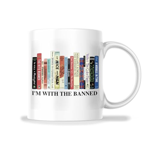 Taza con texto en inglés "I'm With The Banned Books" - Taza de regalo para lectores amantes de los libros, taza de 325 ml, gran regalo para vacaciones, cumpleaños, Navidad, taza de sublimación de
