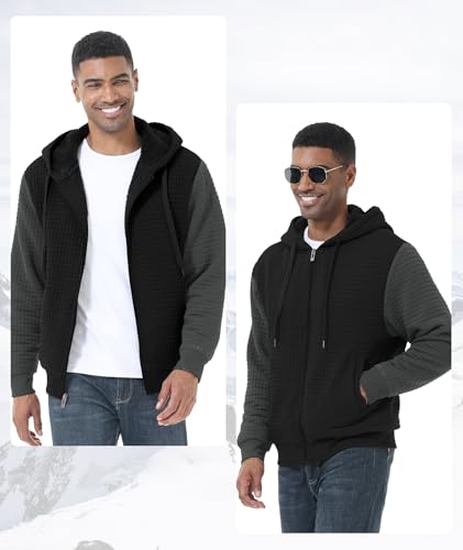 Image of GEEK LIGHTING Mens Fleece Lined Hoodies Zip Up Waffle Knit Thicken Hooded Sweatshirts Winter Jackets