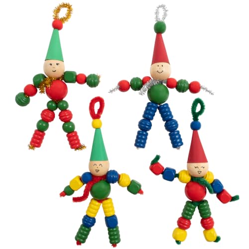 READY 2 LEARN Christmas Crafts, Create Your Own Bead Elves, Set of 4