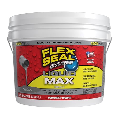 Flex Seal Liquid Liquid Rubber Coating Sealant Waterproof Flexible Breathable and UV Resistant Roof Repair Basements RV Campers Trailers Marine EPDM Masonry MAX Gray 2.5 Gallon