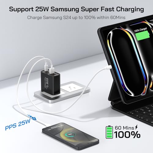 Image of 2Pack USB C Fast Charger Block, Total 60W 5-Port USB C Wall Charger 30W