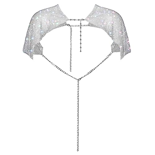 REEMONDE Rhinestones Shoulder Cape Sparkly Shawl Wraps Evening Capes Metallic Capelet Shrug for Bridal Party Evening Dresses