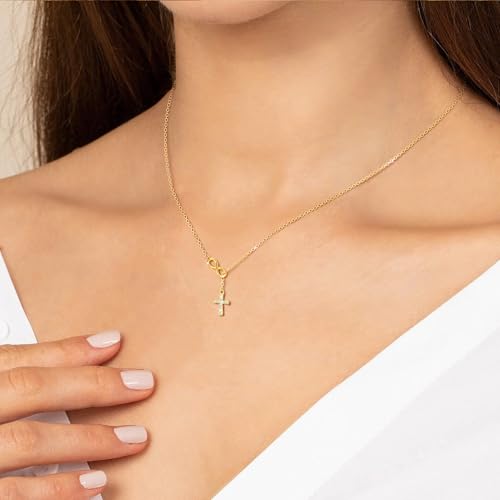 Myfresty 925 Sterling Silver Infinity Cross Necklace, 2026 Graduation Gifts, Mini 18K White Gold Plated Small Danity Cross Necklace Confirmation Baptism Easter Religious Christian Gifts for Women Mom Sister Daughter Friend Niece (Gold, NO CARD) — view 3